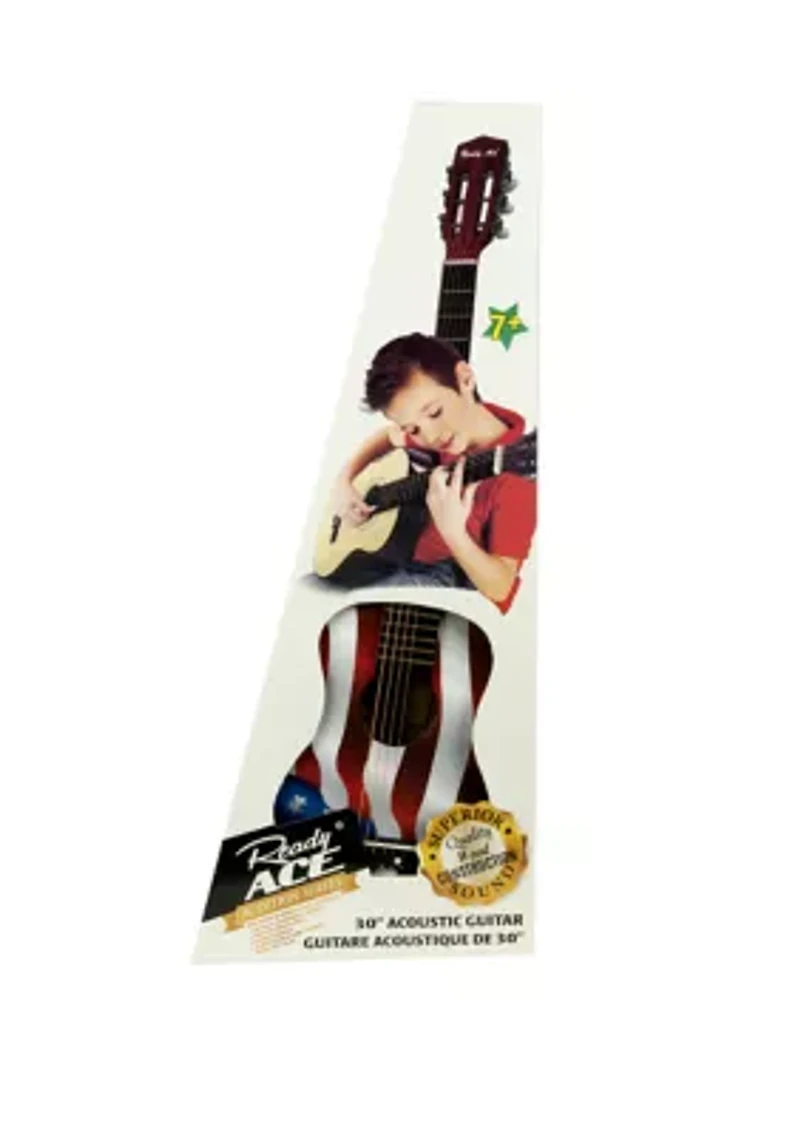 30 Inch Acoustic Studen Guitar with a Flag Design of Red, White, and Blue