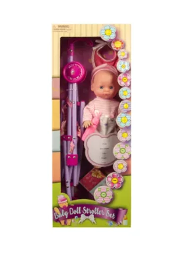 13 Inch Baby Doll with Stroller and Accessories