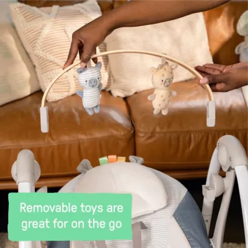 Swing ‘n Go Portable Swing, Removable Toy Bar, 6-Speed - Chambray