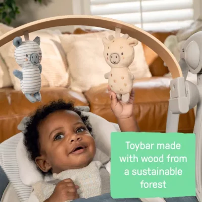 Swing ‘n Go Portable Swing, Removable Toy Bar, 6-Speed - Chambray