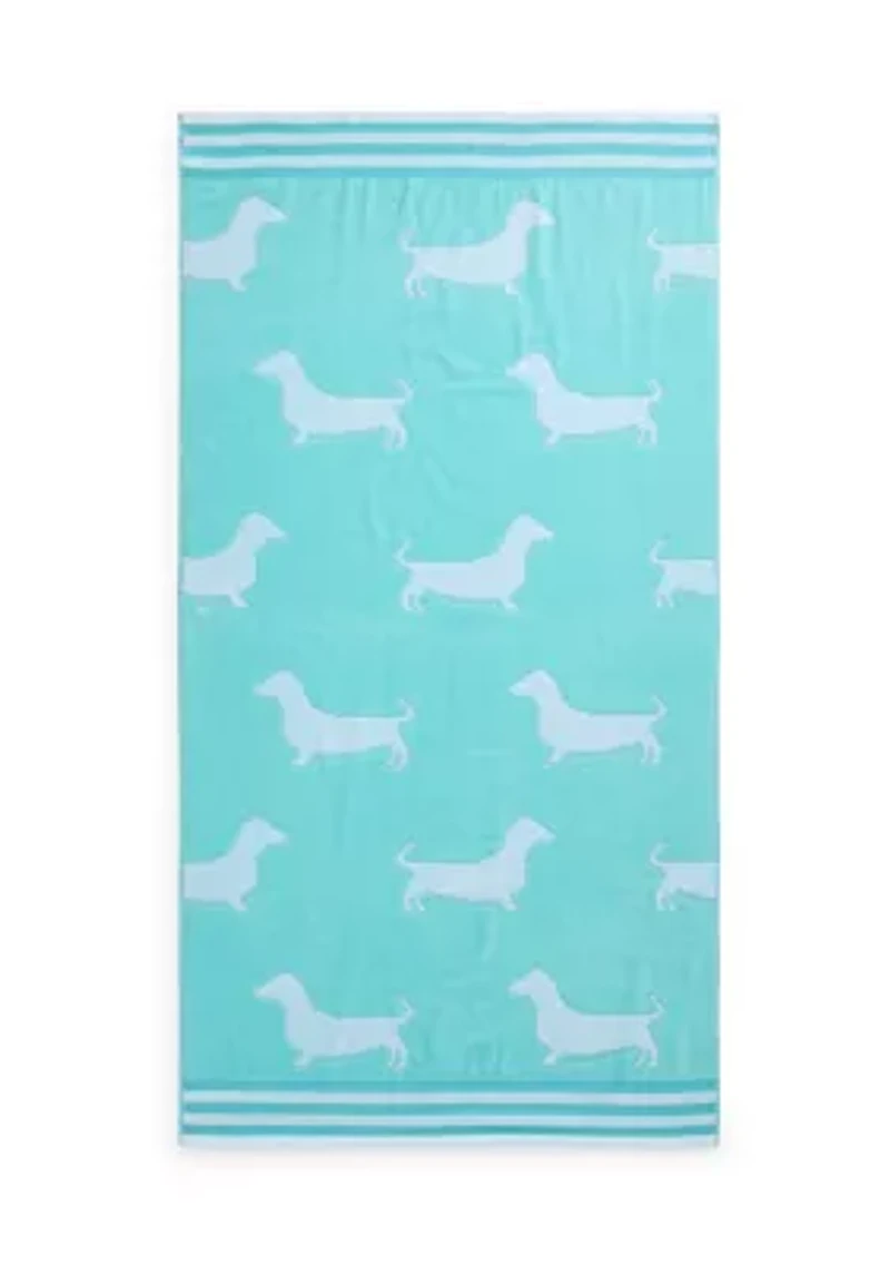 Dachshund Teal Jacquard Beach Towel