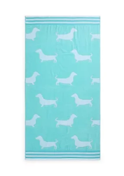 Dachshund Teal Jacquard Beach Towel