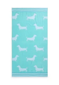 Dachshund Teal Jacquard Beach Towel