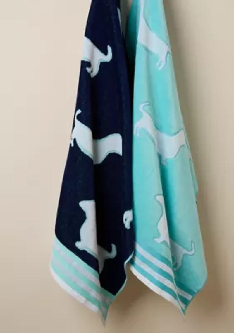Dachshund Navy Jacquard Oversized Beach Towel