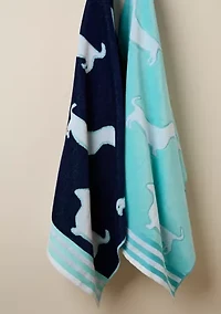 Dachshund Navy Jacquard Oversized Beach Towel