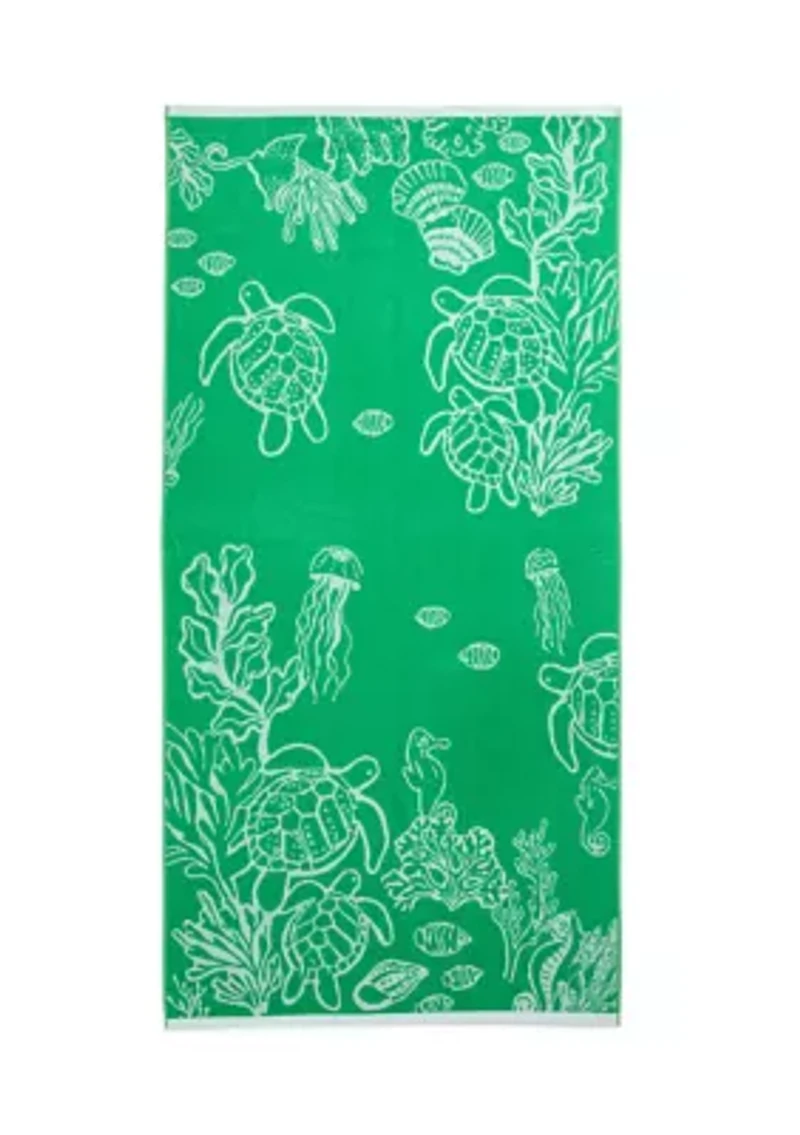 Deep Dive Green Jacquard Beach Towel