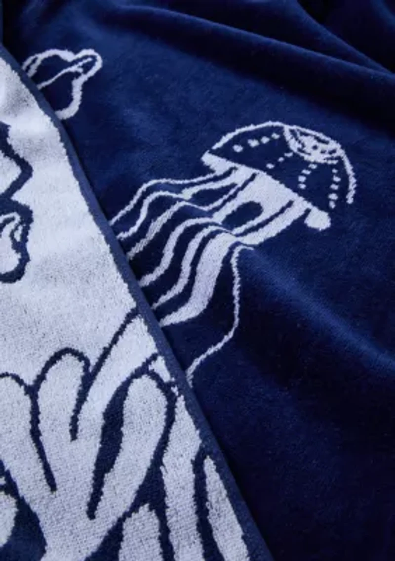 Deep Dave Navy Jacquard Beach Towel