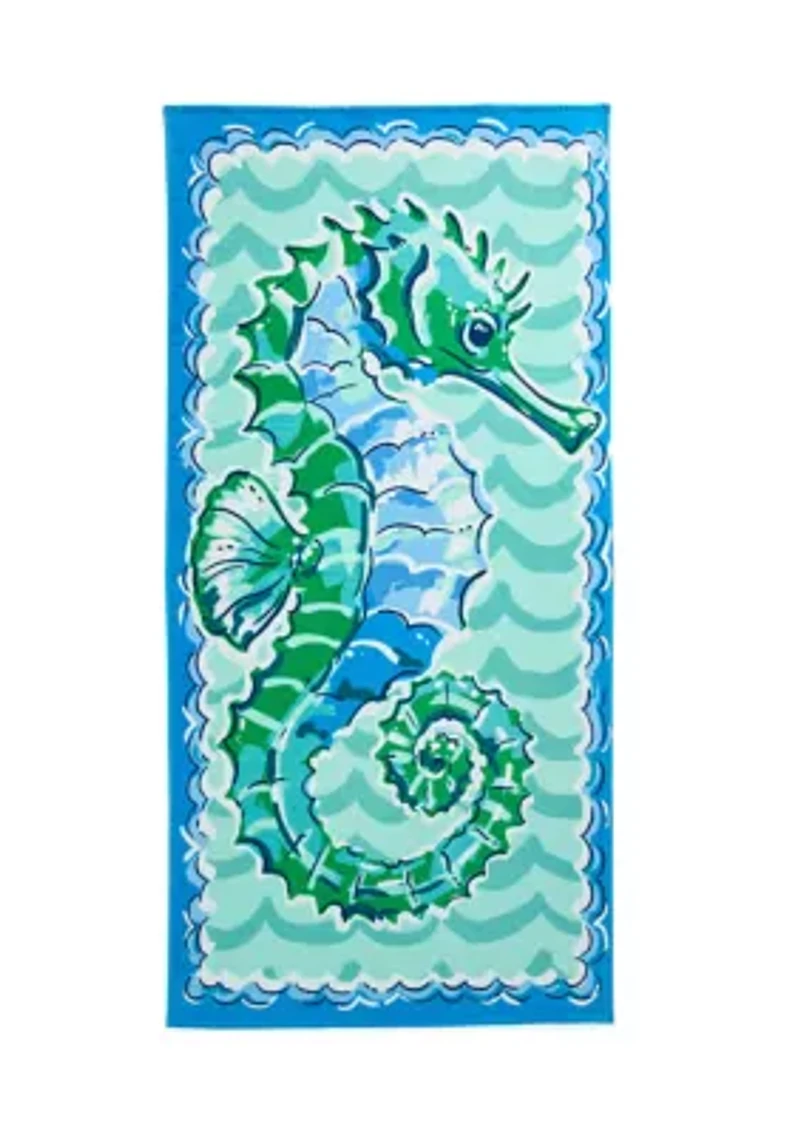 Seahorse Print Beach Towel