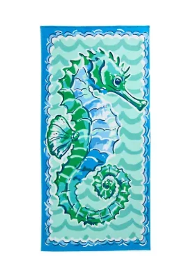 Seahorse Print Beach Towel