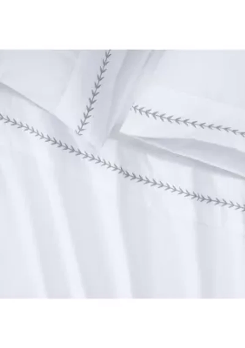 Embroidered Green Leaf 4 Piece Sheet Set