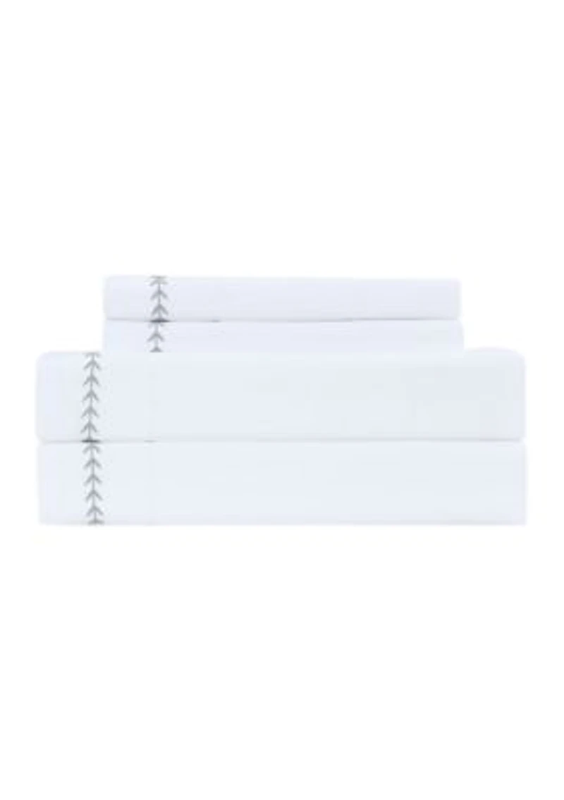 Embroidered Green Leaf 4 Piece Sheet Set