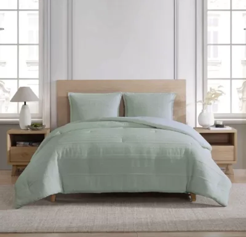 Stearns & Foster Milford Woven Stripe 3 piece Textured Comforter + Sham Set