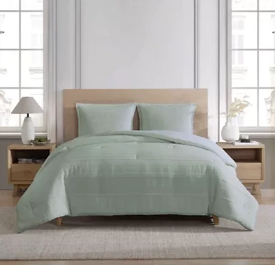 Stearns & Foster Milford Woven Stripe 3 piece Textured Comforter + Sham Set