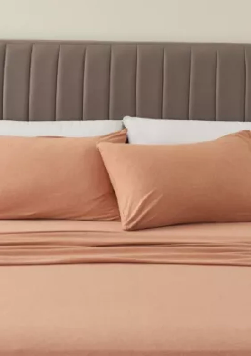 Heathered Melange T-shirt Jersey Knit Cotton Sheet Set