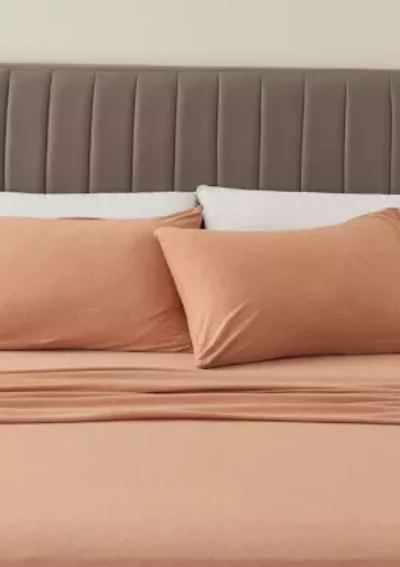 Heathered Melange T-shirt Jersey Knit Cotton Sheet Set