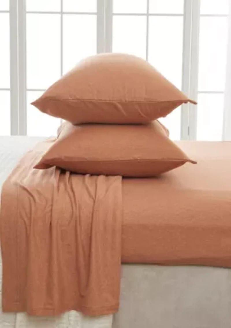 Heathered Melange T-shirt Jersey Knit Cotton Sheet Set