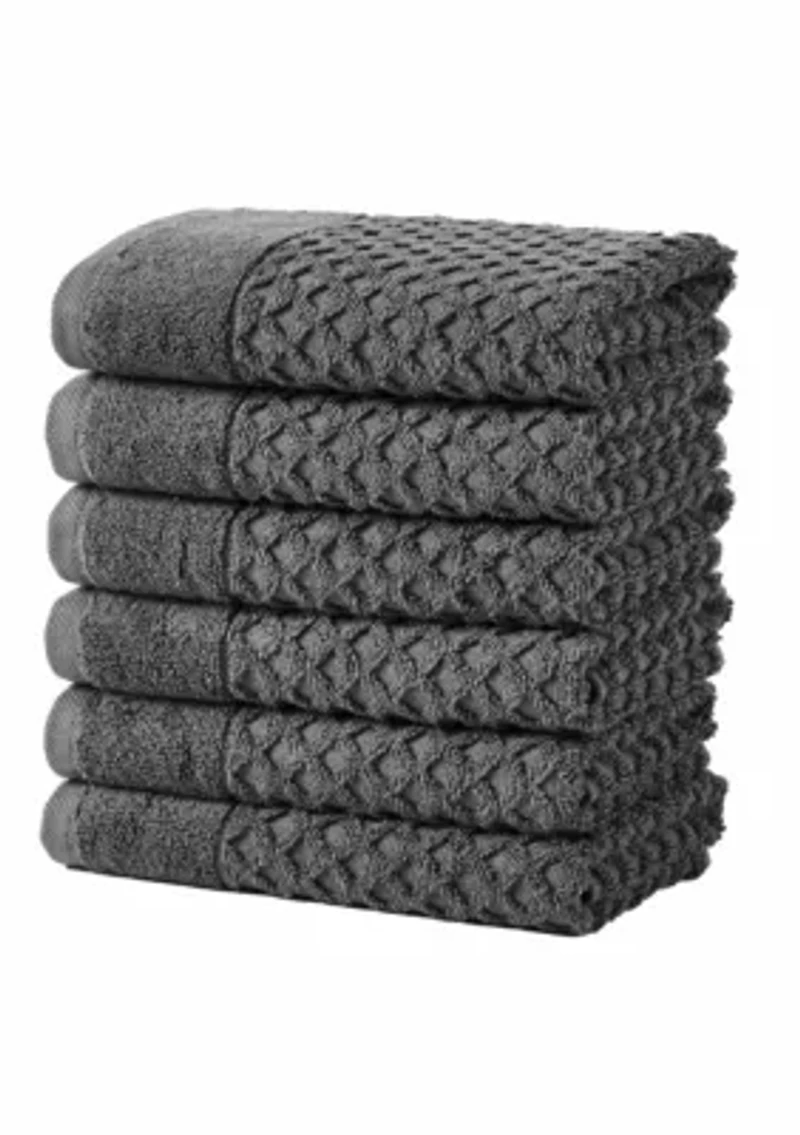100% Cotton Waffle Diamond 6 Pack Hand Towel