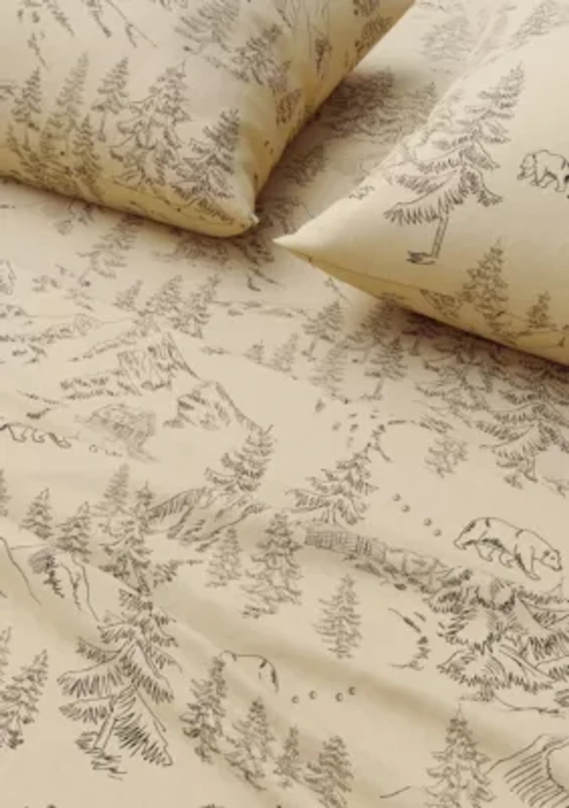 Turkish Cotton Double-Brushed Lodge Printed Flannel Bed Sheet Set