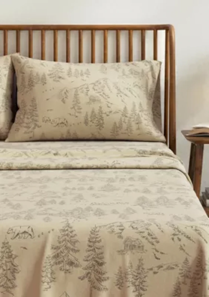 Turkish Cotton Double-Brushed Lodge Printed Flannel Bed Sheet Set