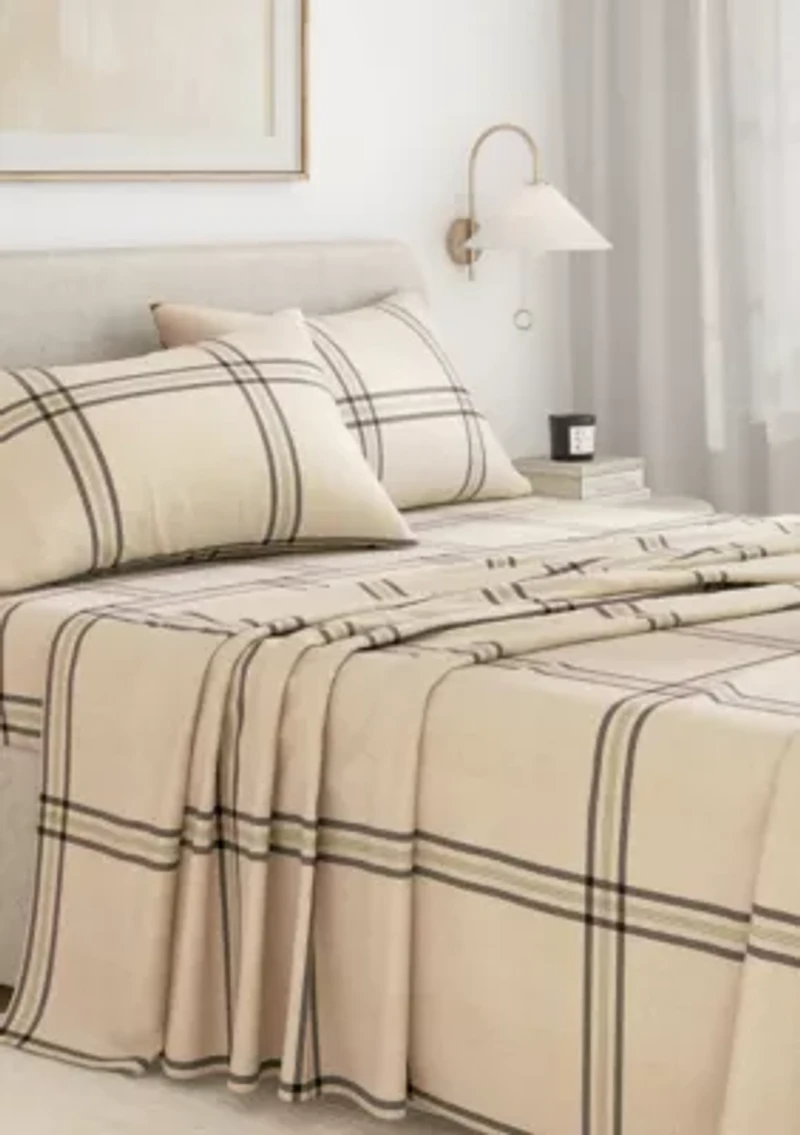 Turkish Cotton Double-Brushed Plaid Flannel Bed Sheet Set
