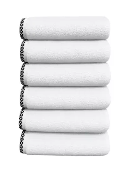 Quick-Dry Cotton Decorative Border 6 Pack Hand Towel Set