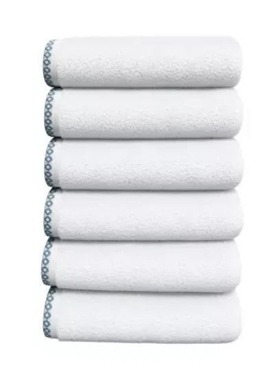 Quick-Dry Cotton Decorative Border 6 Pack Hand Towel Set