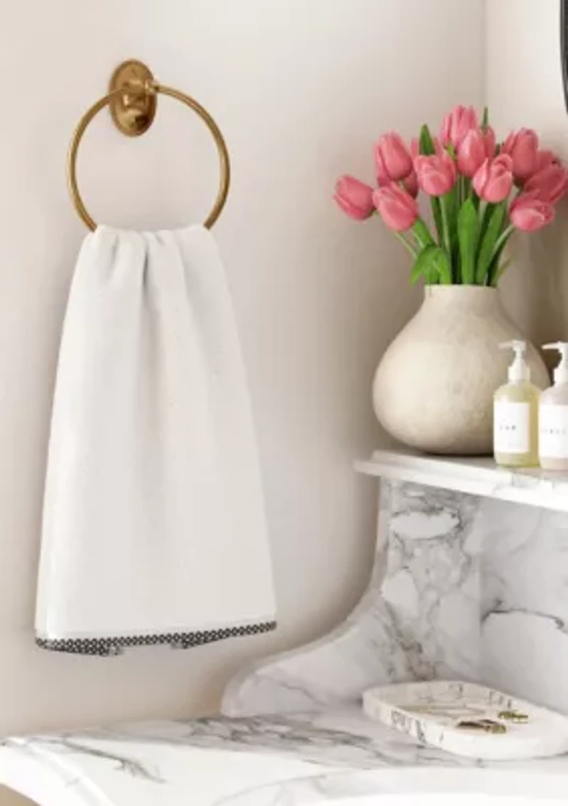 Quick-Dry Cotton Decorative Border 6 Pack Hand Towel Set