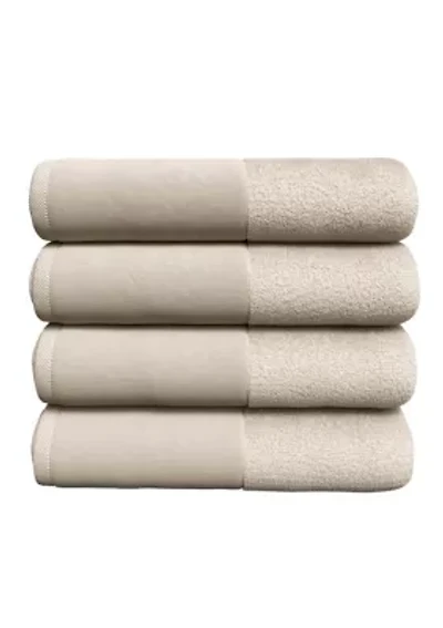 Cotton and Linen-Texture Border 4 Pack Bath Towel Set