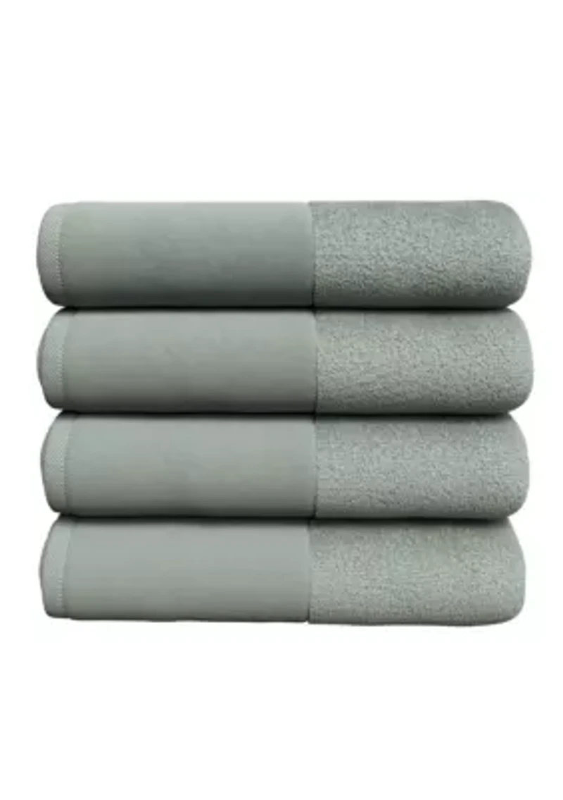 Cotton and Linen-Texture Border 4 Pack Bath Towel Set