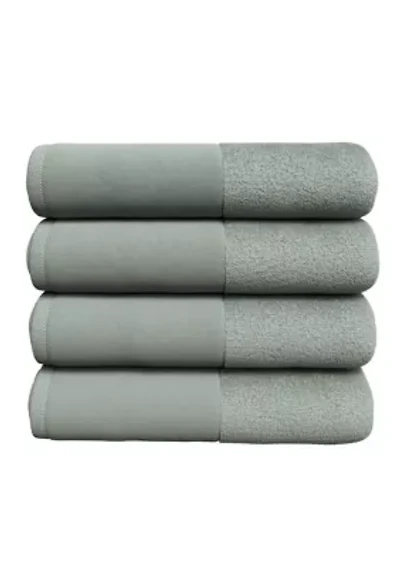 Cotton and Linen-Texture Border 4 Pack Bath Towel Set