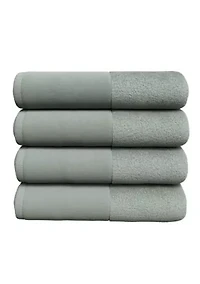 Cotton and Linen-Texture Border 4 Pack Bath Towel Set