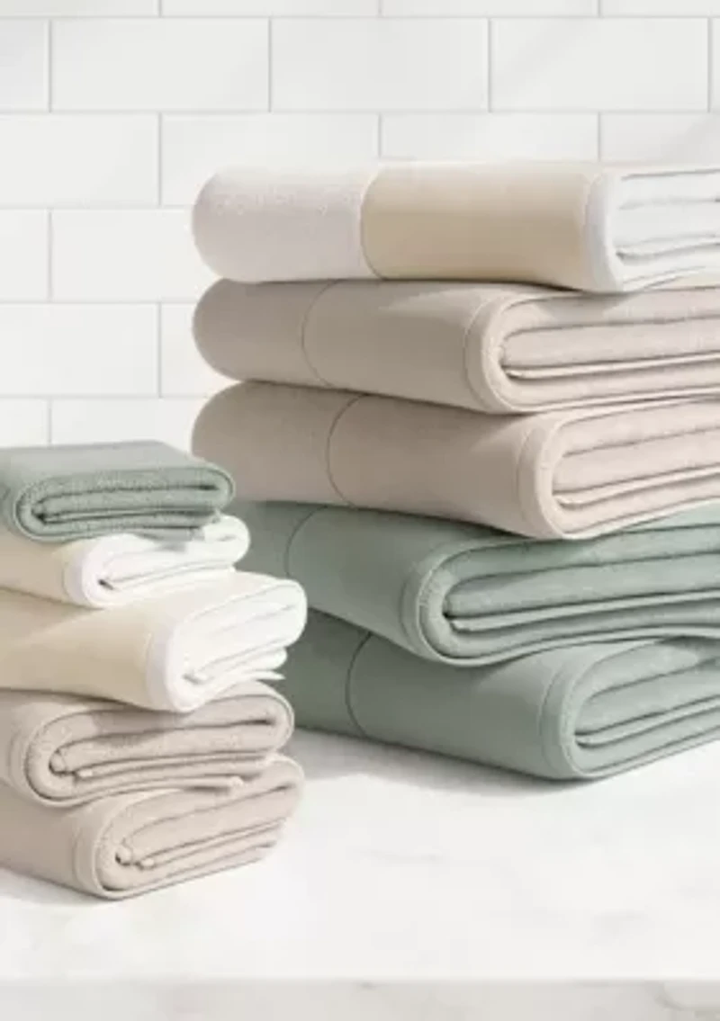 Cotton and Linen-Texture Border 4 Pack Bath Towel Set