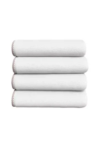 Quick-Dry Cotton Decorative Border 4 Pack Bath Towel Set