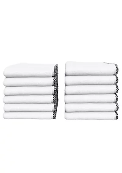 Quick-Dry Cotton Decorative Border 12 Pack Washcloth Set