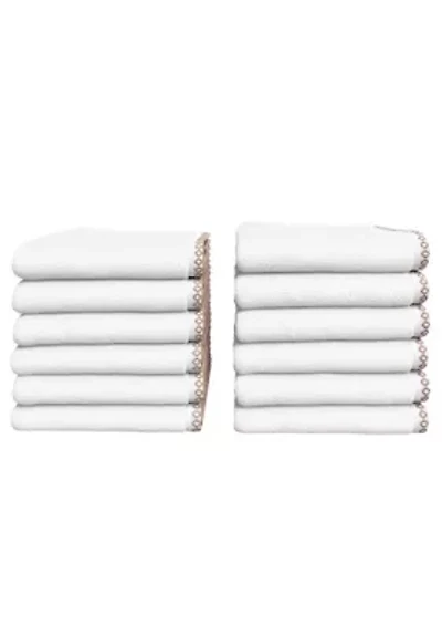 Quick-Dry Cotton Decorative Border 12 Pack Washcloth Set