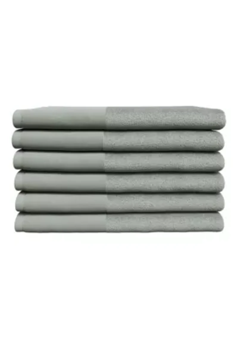 Cotton and Linen-Texture Border 6 Pack Hand Towel Set