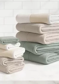 Cotton and Linen-Texture Border 6 Pack Hand Towel Set