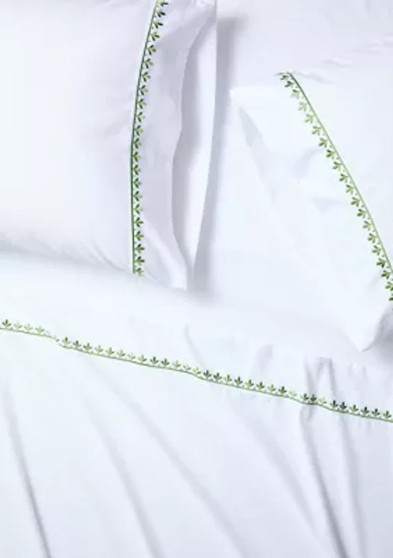 Green Embroidery White Sheet Set