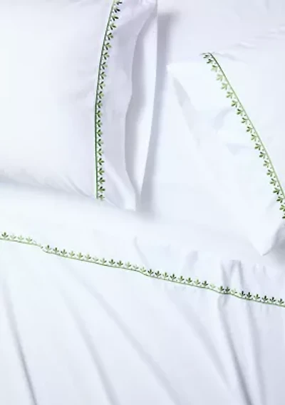 Green Embroidery White Sheet Set