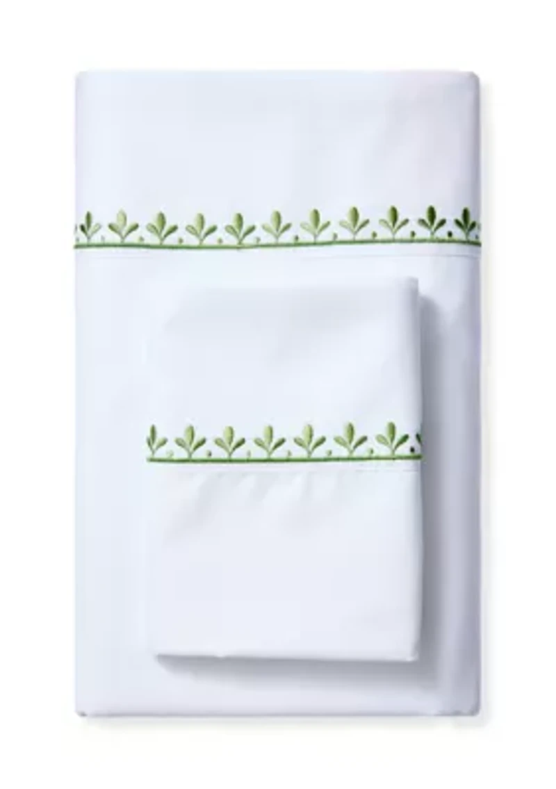 Green Embroidery White Sheet Set