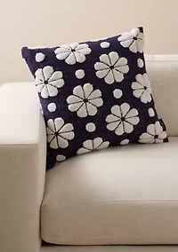 Navy Floral Decorative Throw Pillow