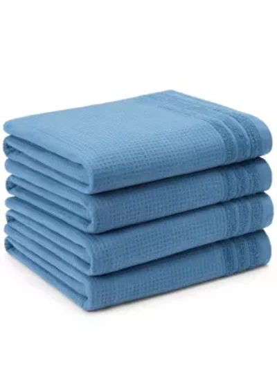 TOWN & COUNTRY LIVING 4-Piece Waffle Woven Terry Stripe White Bath Towel Set