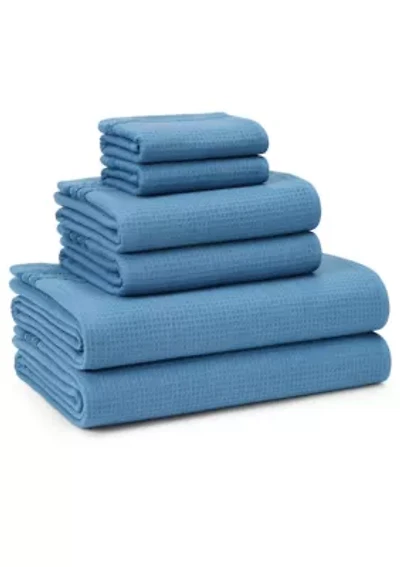 TOWN & COUNTRY LIVING 6-Piece Assorted Waffle Woven Terry Stripe White Bath Set