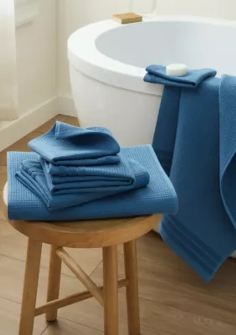 TOWN & COUNTRY LIVING 6-Piece Assorted Waffle Woven Terry Stripe White Bath Set