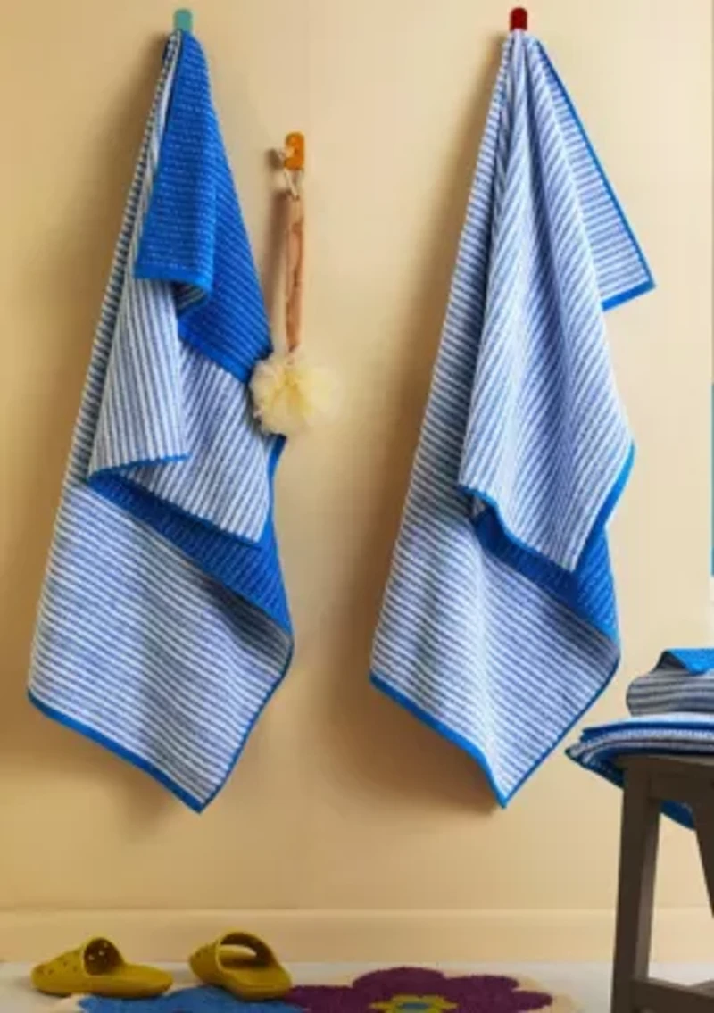 TOWN & COUNTRY LIVING 4-Piece Striped Reversible Terry Brights Mocha Brown Bath Towel Set