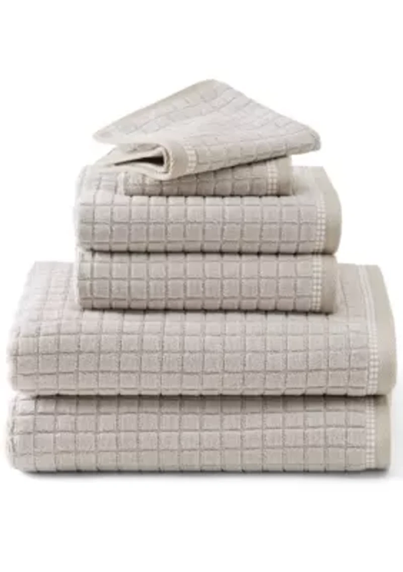 TOWN & COUNTRY LIVING 6-Piece Textured Windowpane White Bath Set