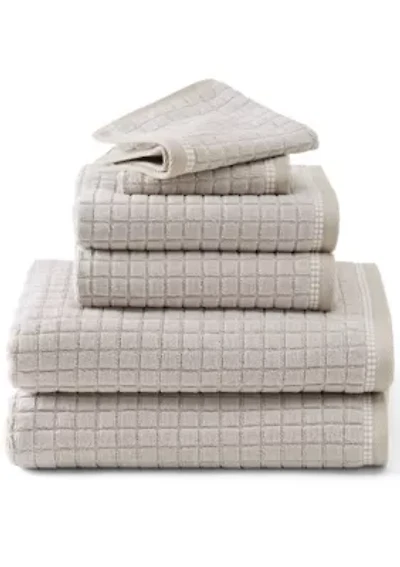 TOWN & COUNTRY LIVING 6-Piece Textured Windowpane White Bath Set