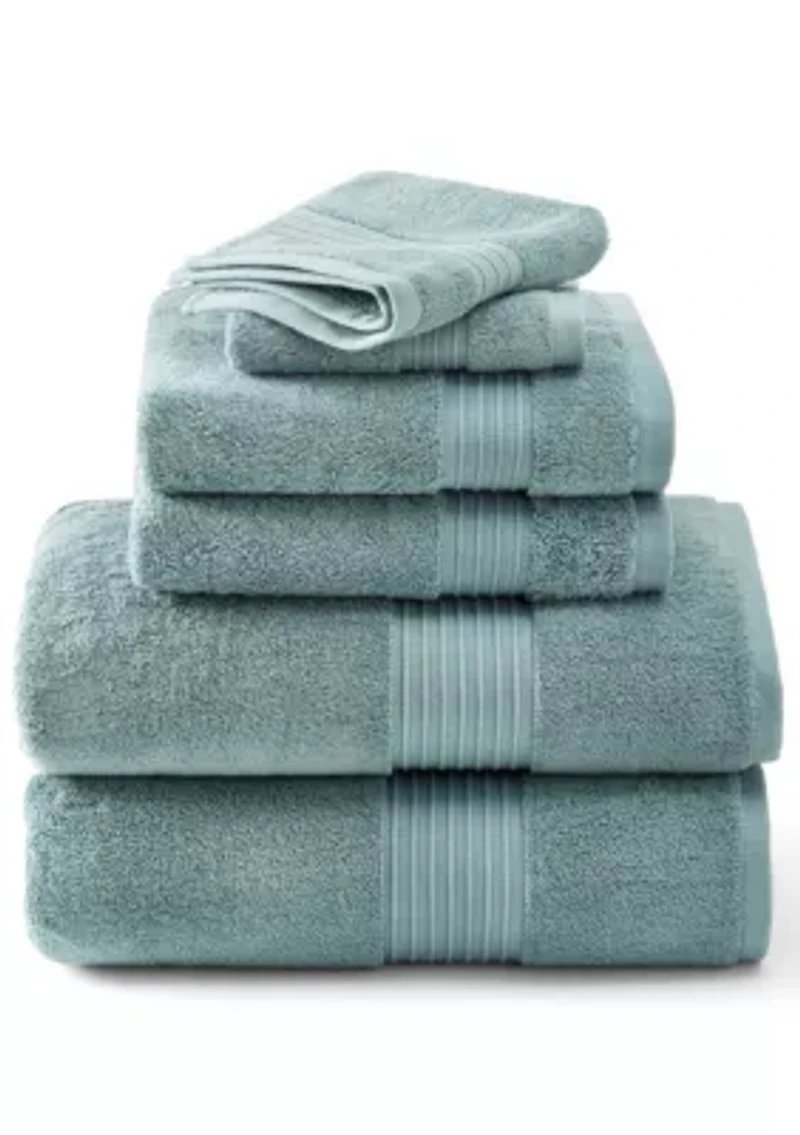 TOWN & COUNTRY LIVING 6-Piece Assorted Solid Dobby Border Aqua Blue Bath Set