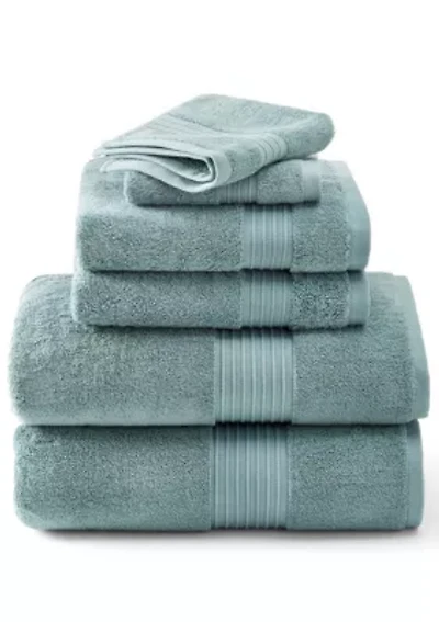 TOWN & COUNTRY LIVING 6-Piece Assorted Solid Dobby Border Aqua Blue Bath Set