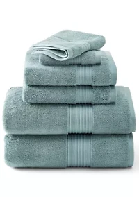 TOWN & COUNTRY LIVING 6-Piece Assorted Solid Dobby Border Aqua Blue Bath Set